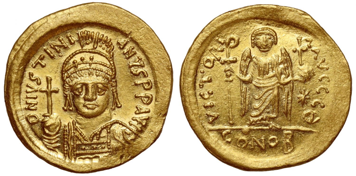 Justinian I (AD 527-565), gold Solidus, Constantinople, officina Θ.
