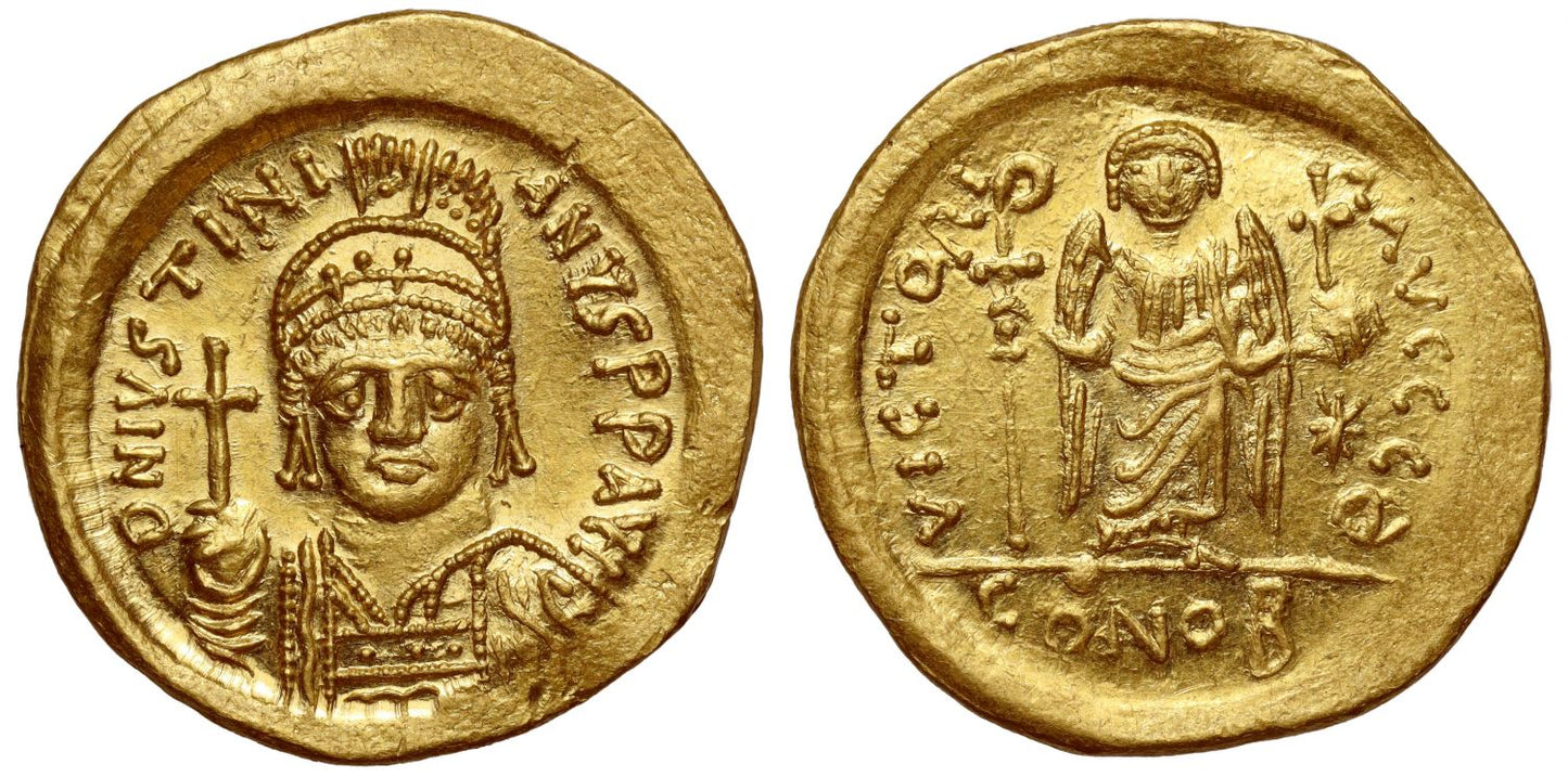 Justinian I (AD 527-565), gold Solidus, Constantinople, officina Θ.