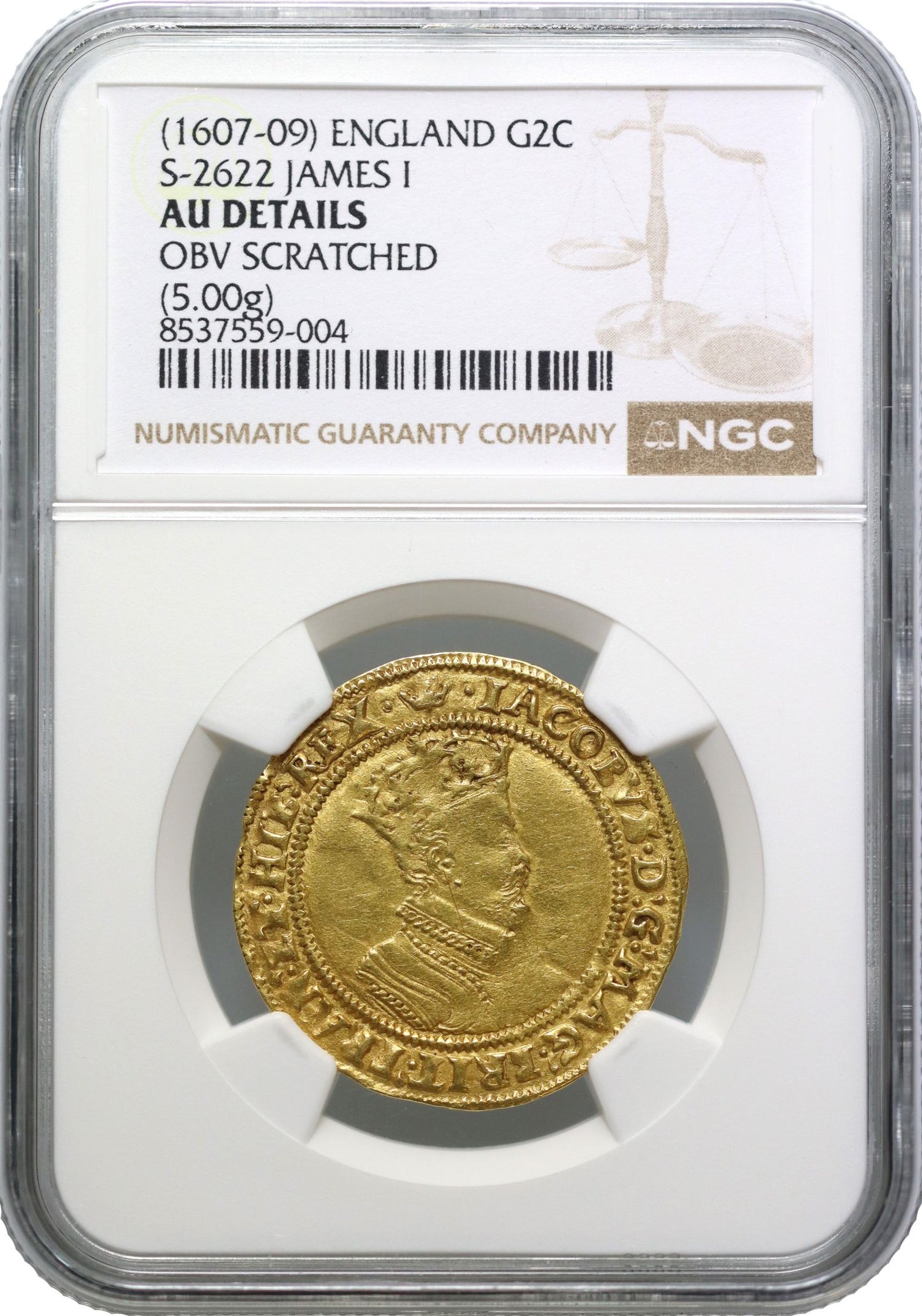 James I gold Double Crown, mintmark Coronet (1607-09)