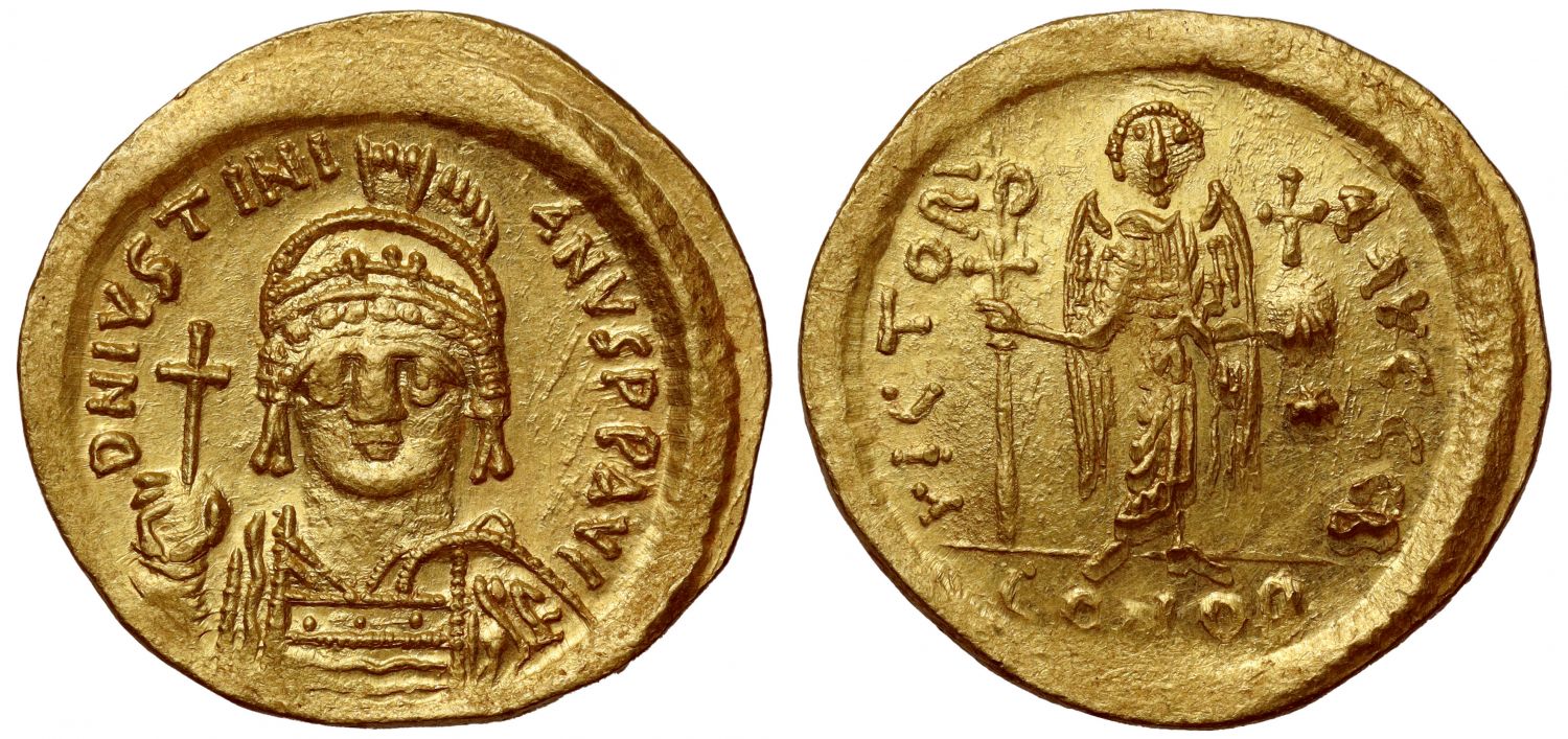 Justinian I (527-565), gold Solidus, Constantinople, Officina B.
