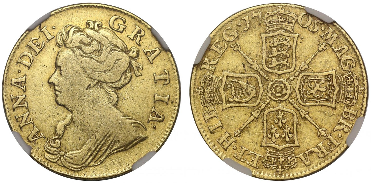 Anne 1705 Guinea, Pre-Union issue and type, VF30