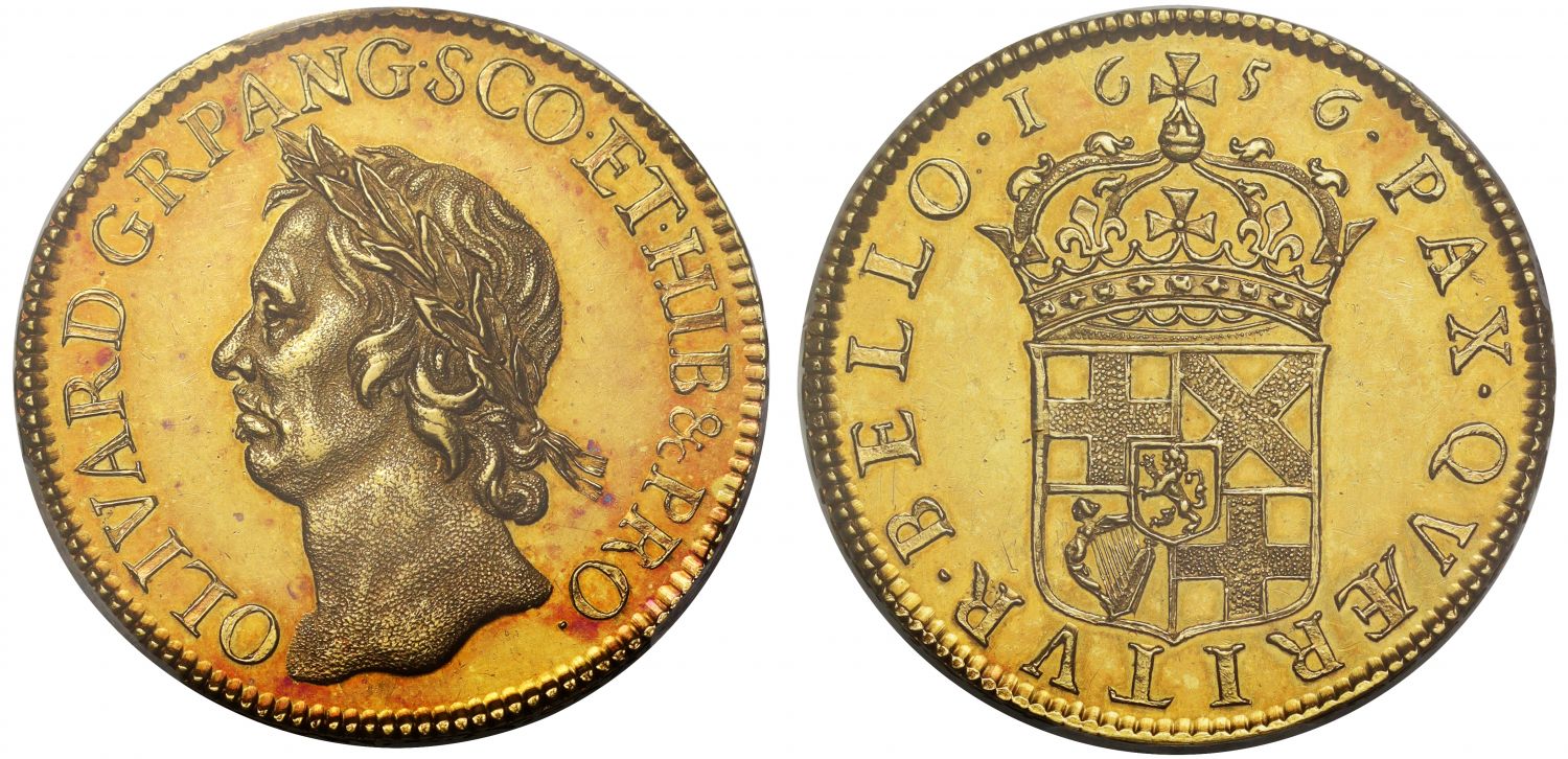 Oliver Cromwell 1656 pattern gold Broad of 50-Shillings PCGS PR62CAM