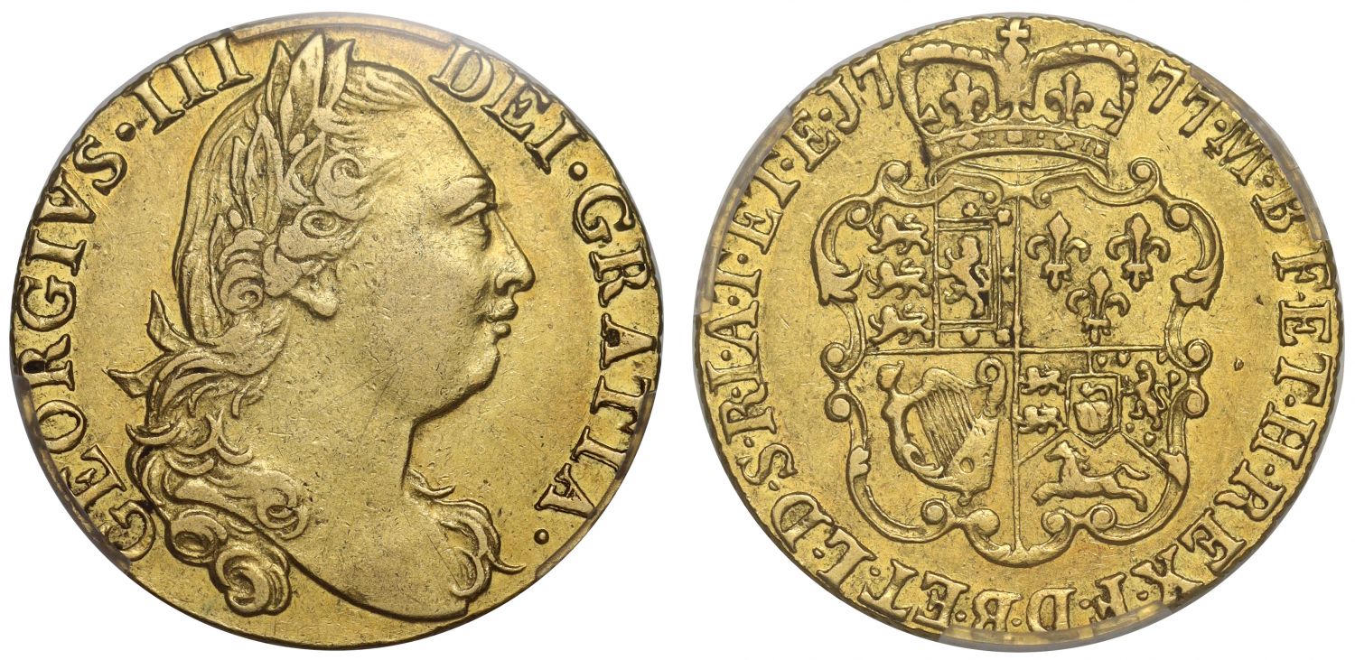 George III 1777 Guinea, 4th bust, AU50