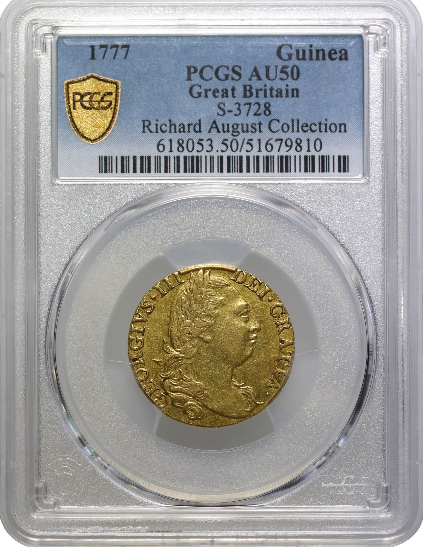 George III 1777 Guinea, 4th bust, AU50