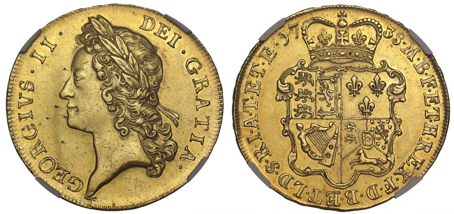 George II 1738 Five-Guineas, young bust, MS60