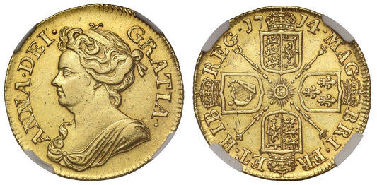 Anne 1714 Guinea, third bust, once cleaned