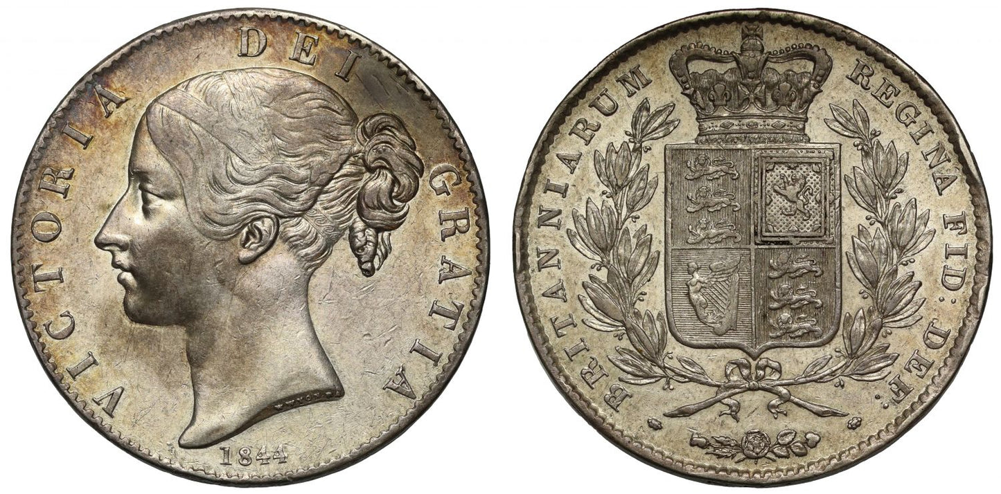 Victoria 1844 Crown, young head, star stops edge