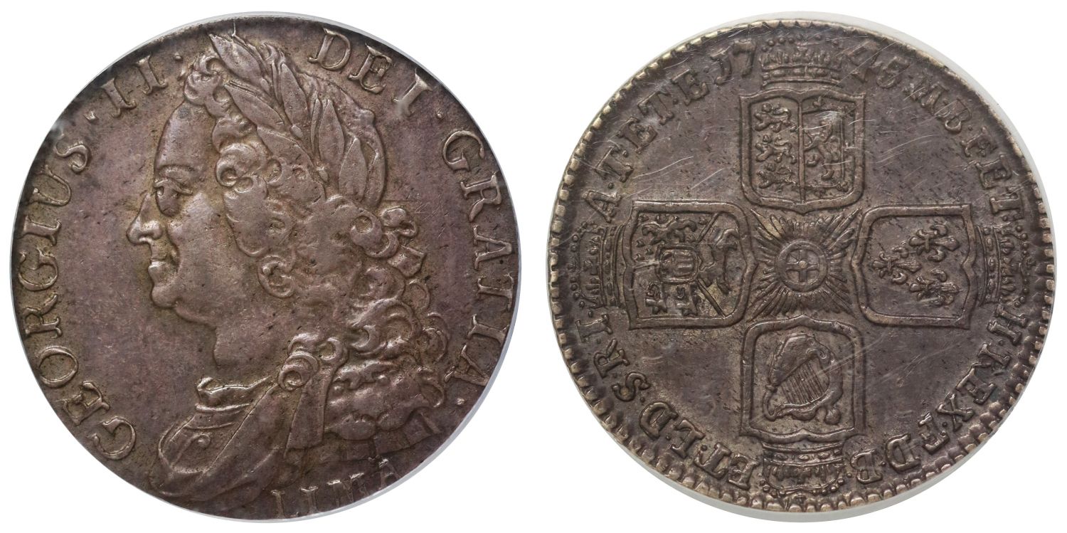 George II 1745 LIMA Shilling, graded by CGS UK as EF60