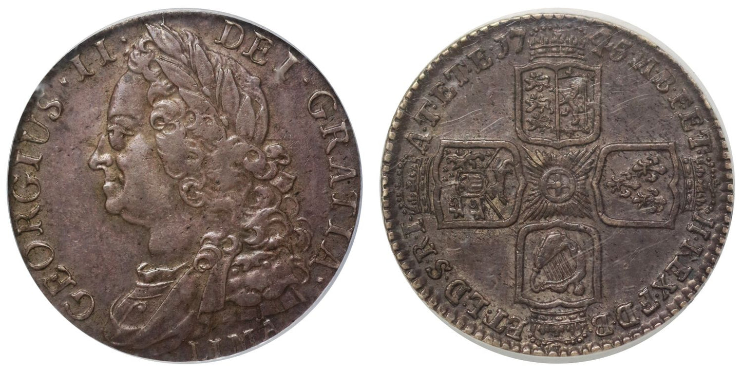 George II 1745 LIMA Shilling, graded by CGS UK as EF60