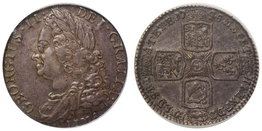 George II 1745 LIMA Shilling, graded by CGS UK as EF60