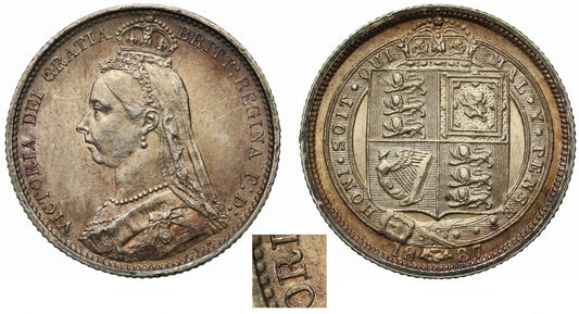 Victoria 1887 Sixpence, R over V in Queen's name, withdrawn reverse BVF