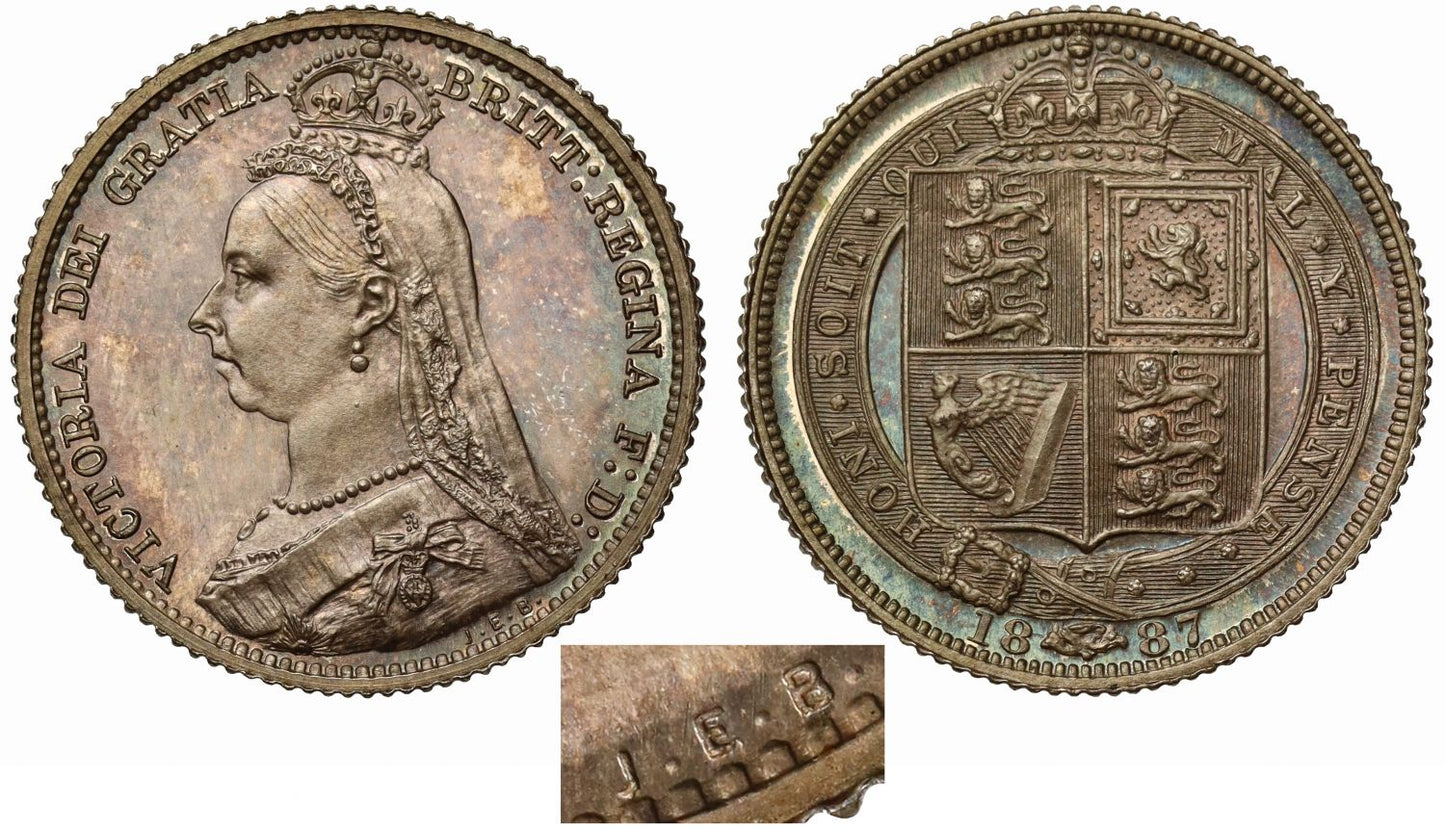 Victoria 1887 silver Proof Sixpence PF64, centre spot pellet on obverse, ex Verene Collection