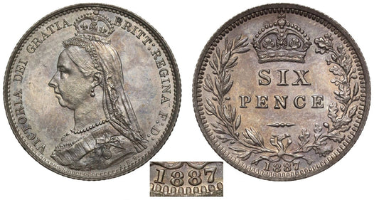 Victoria 1887 silver Sixpence MS61, Jubilee value reverse, 116 denticles only