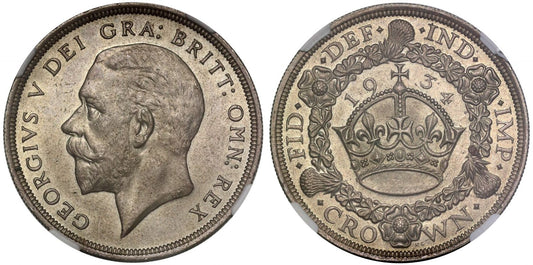 George V 1934 'Wreath' Crown NGC MS64 rarest key date of the type
