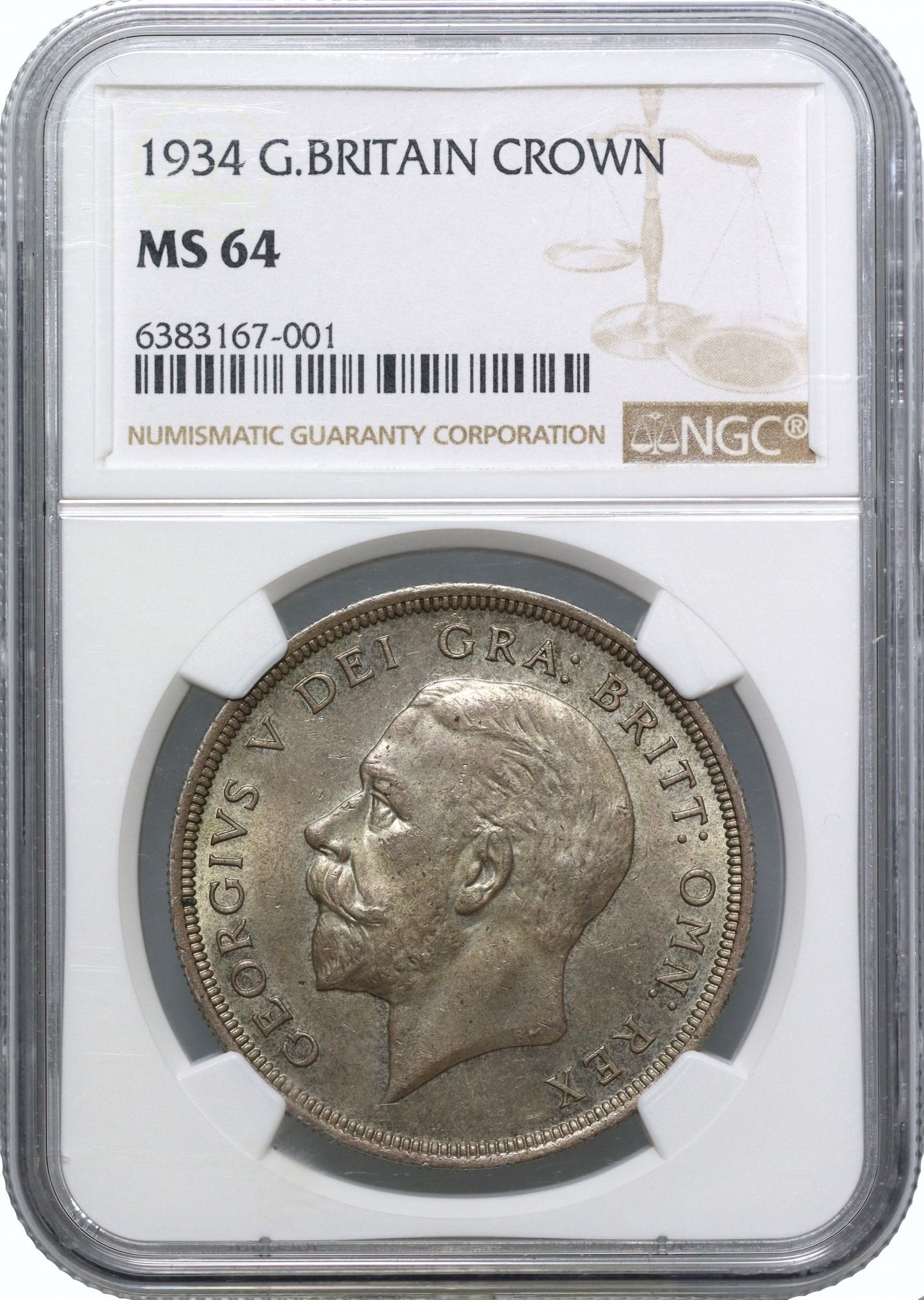 George V 1934 'Wreath' Crown, MS64, rarest key date of the type