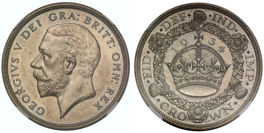 George V 1934 'Wreath' V.I.P. proof Crown, PF65, exceptional rarity