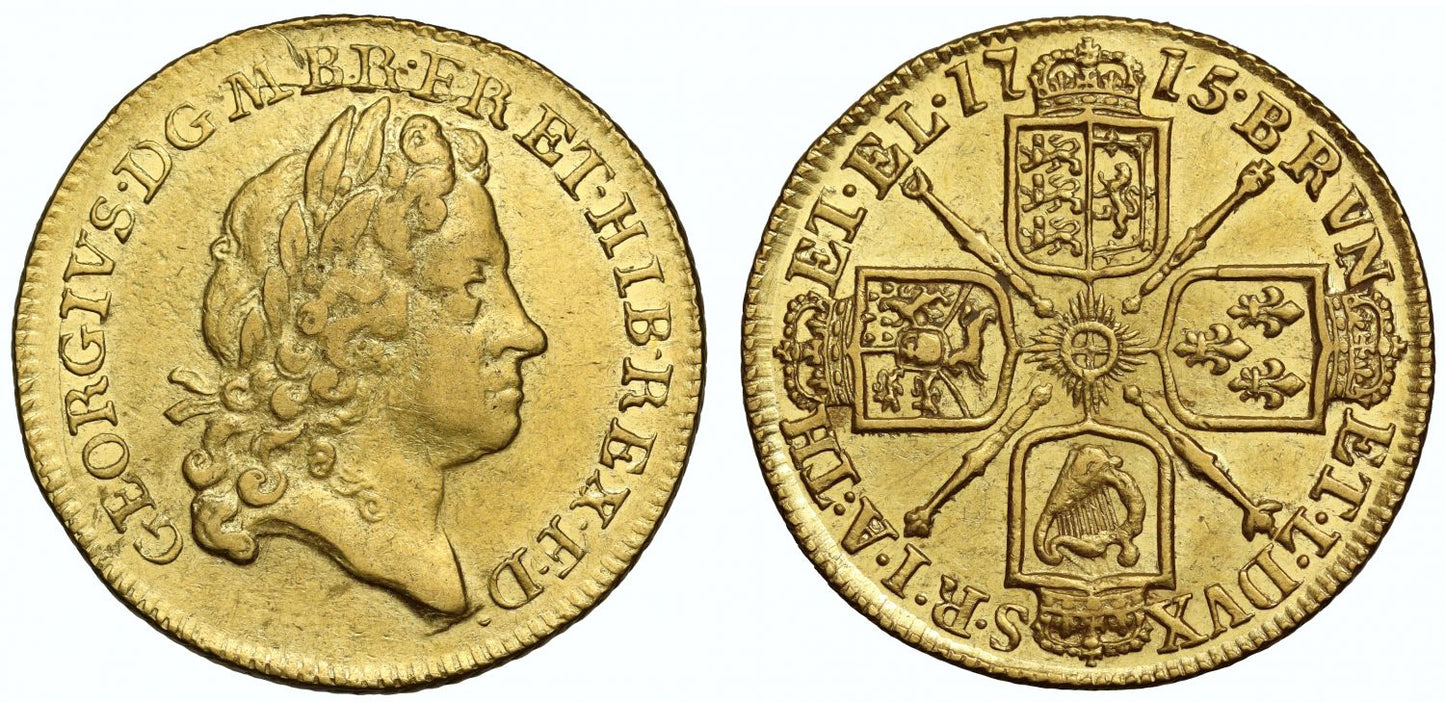 George I 1715 Guinea, 2nd bust, a little water worn, rare one year only issue