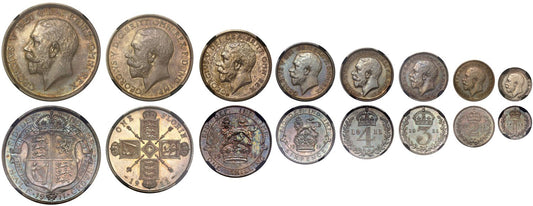 George V 1911 8-coin silver proof Set, NGC graded PF64-PF65