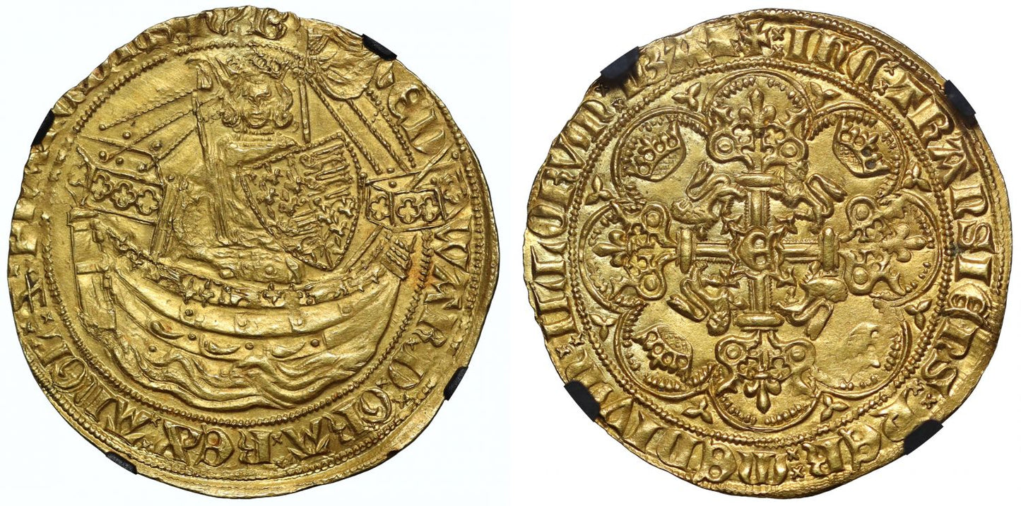 Edward III Noble, 3rd coinage, 3rd period, chevron bar As, MS63 top population