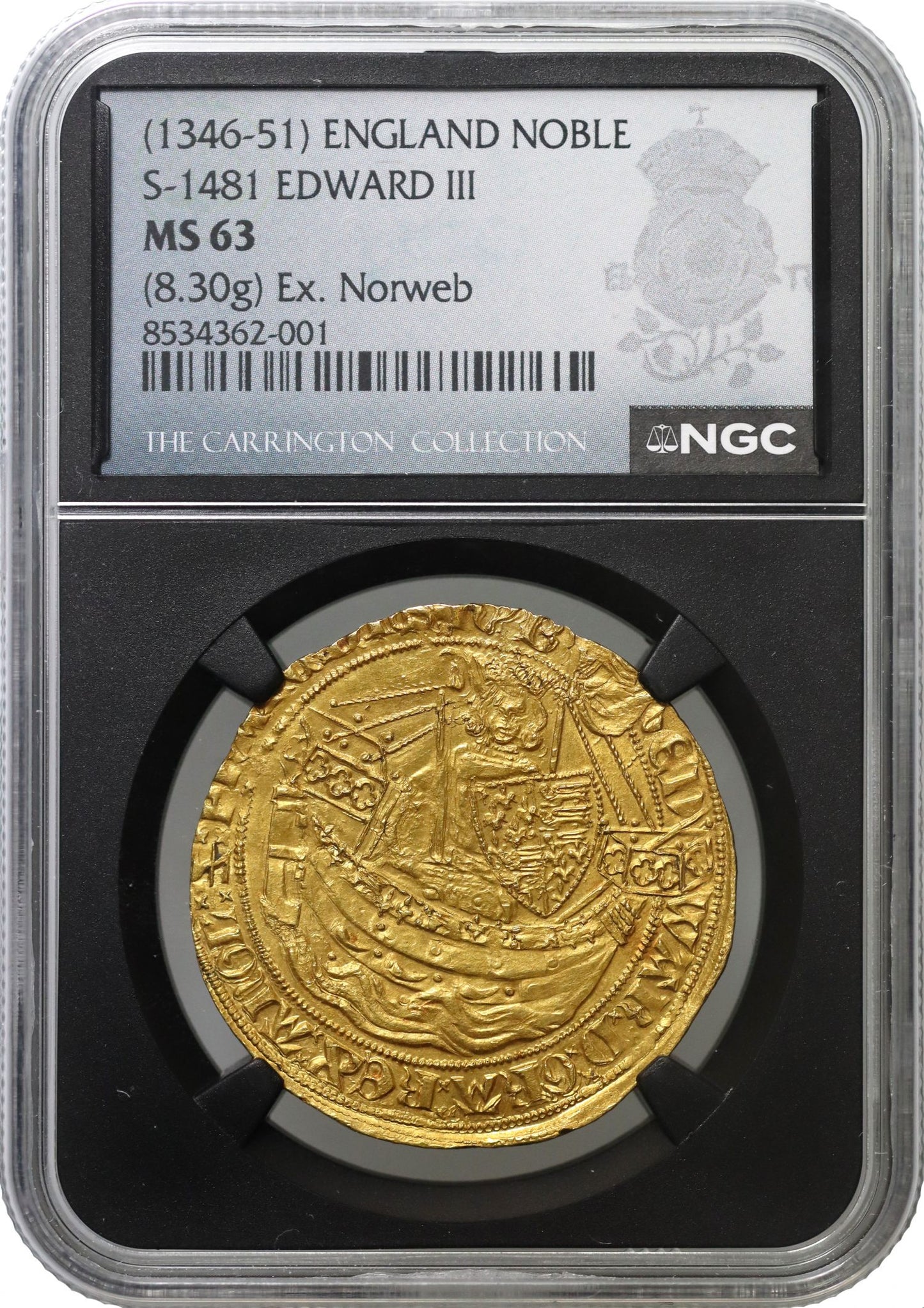 Edward III Noble, 3rd coinage, 3rd period, chevron bar As, MS63 top population