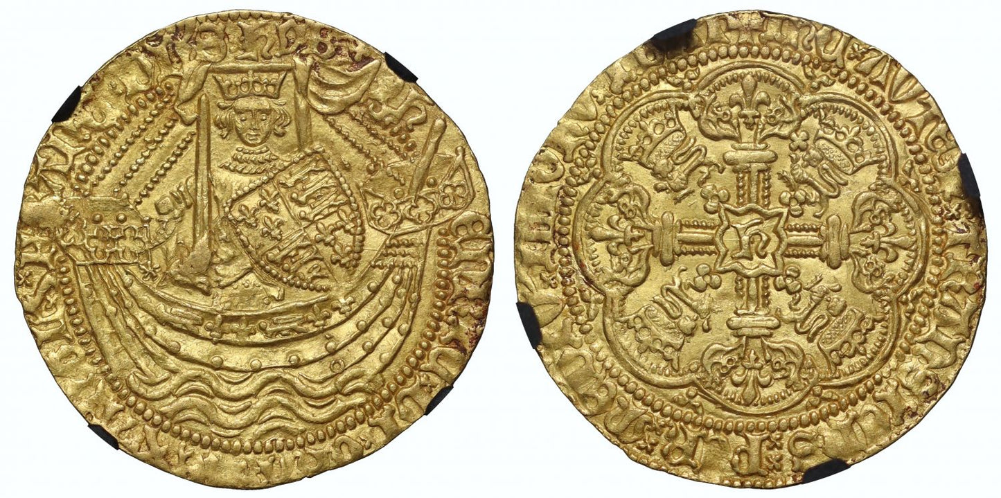 Henry V Noble, class C, Tower mint, AU58, ex Fishpool Hoard and Carrington