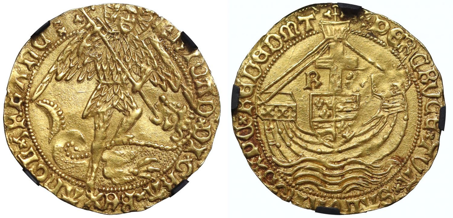 Richard III Angel, Type 3, RICAD & REDEDMT spelling errors, AU58, im 1/2 sun rose