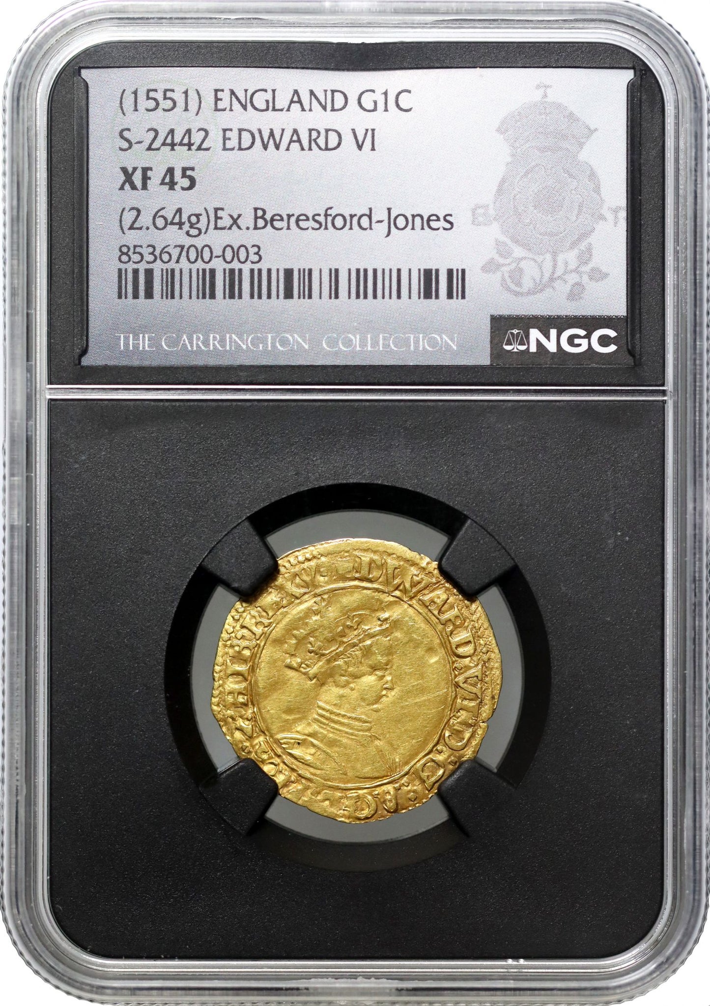 Edward VI gold Crown, 2nd period, 2nd issue, Southwark, mm Y, XF45, ex Beresford-Jones and Carrington collections