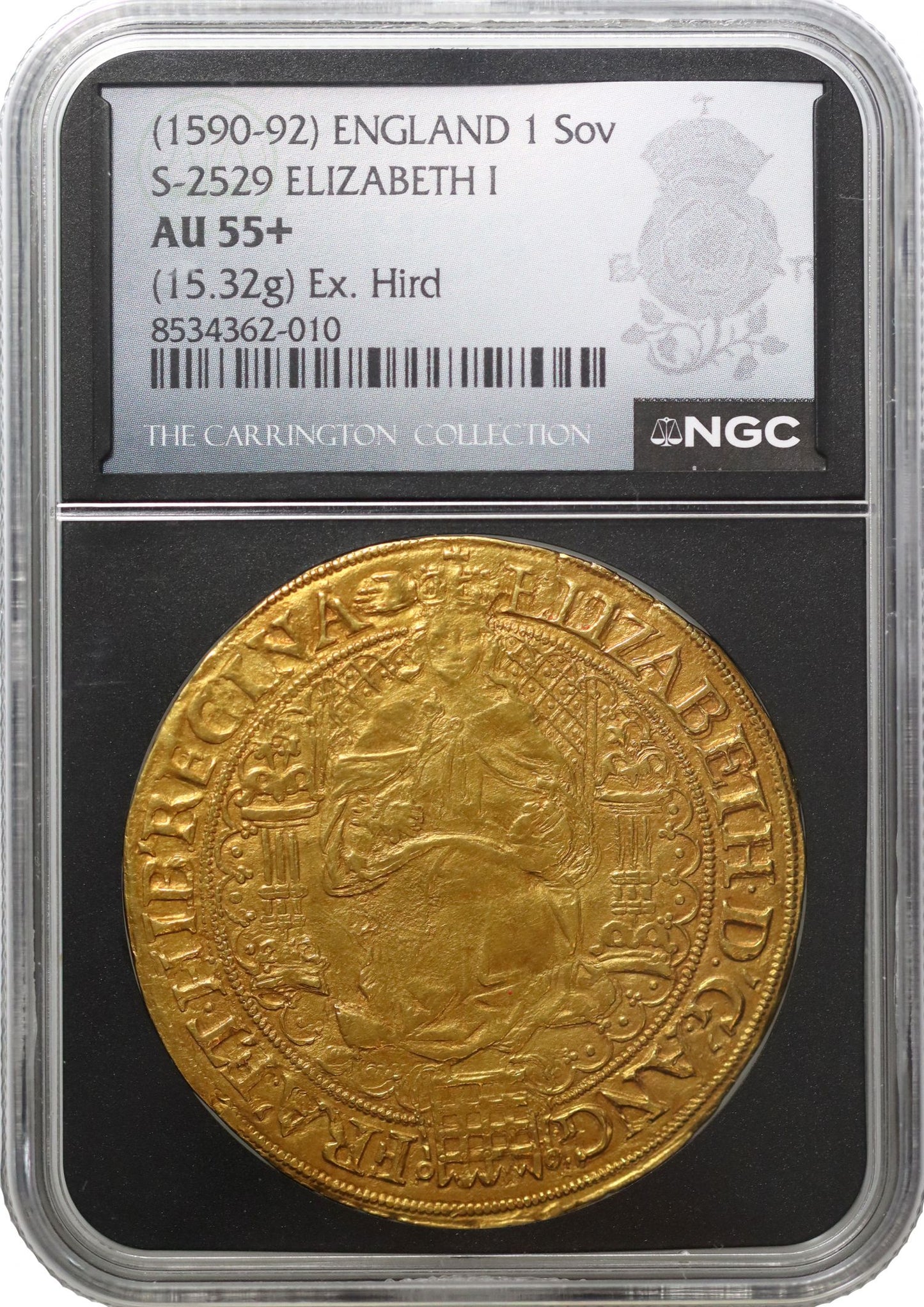 Elizabeth I Sovereign, sixth issue, Tower mint, mm hand, AU55+