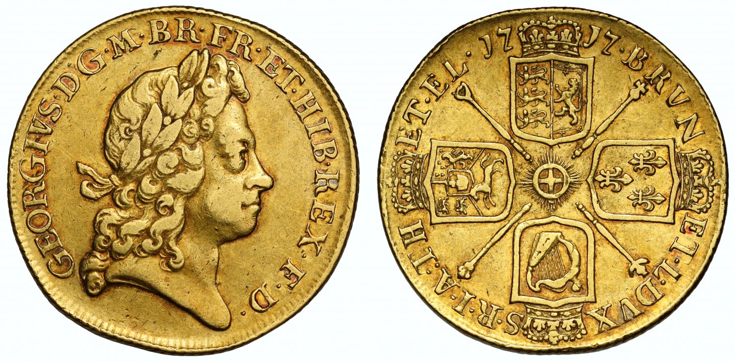 George I 1717 Two-Guineas, 1st use by Newton of 