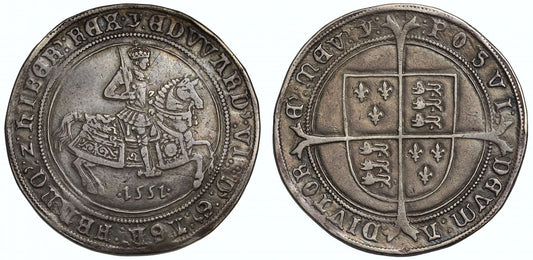 Edward VI 1551 Crown initial mark y, the first dated silver crown of England