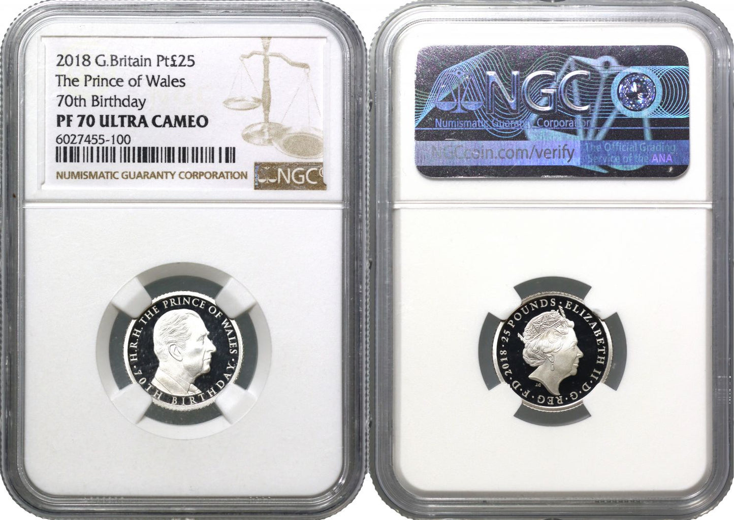 Elizabeth II 2018 platinum proof 1/4 oz Charles 70th Birthday PF70 UCAM