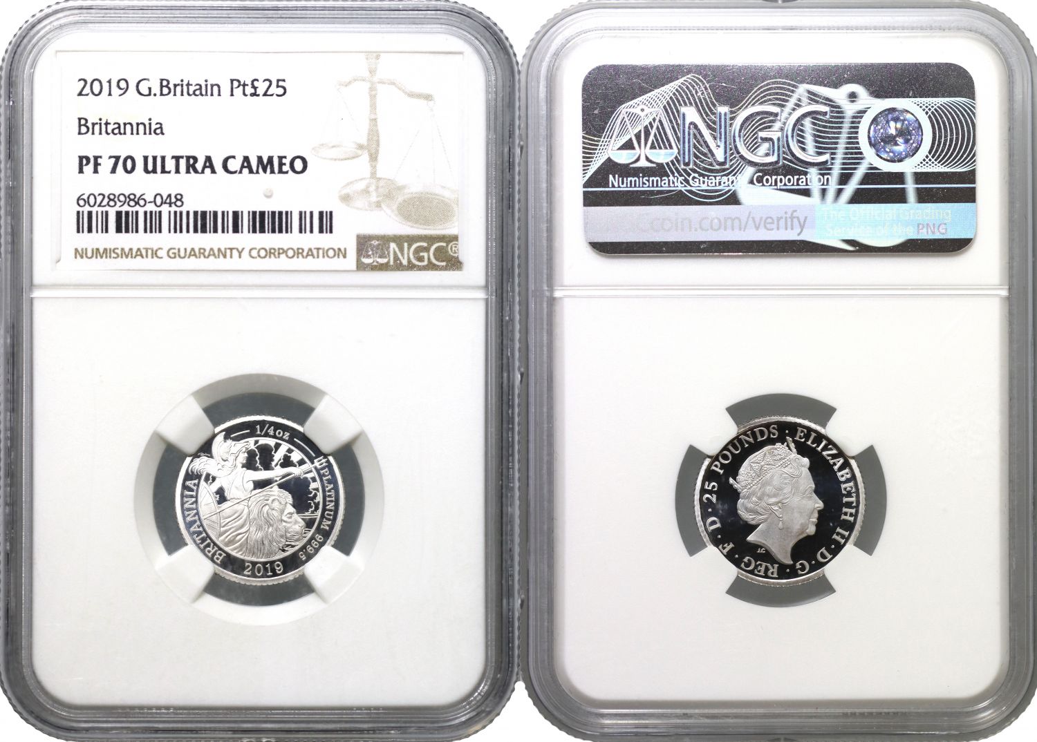 Elizabeth II 2019 platinum proof 1/4 oz Britannia PF70 UCAM