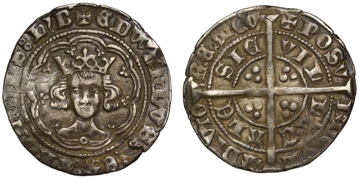 Edward III Halfgroat, Treaty Period, Calais, annulet on breast