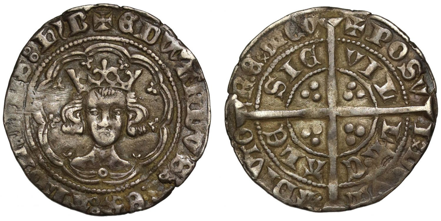 Edward III Halfgroat, Treaty Period, Calais, annulet on breast
