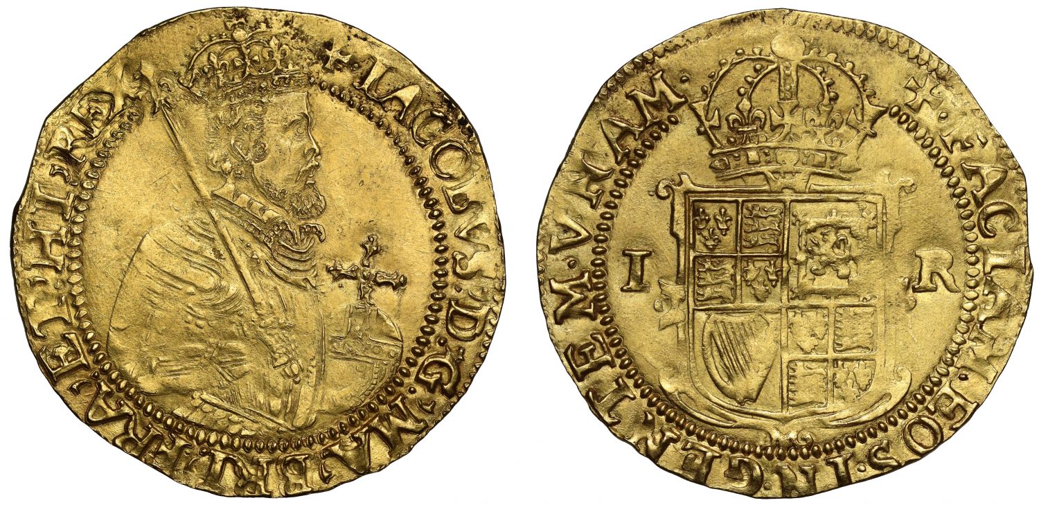 James I Unite, 5th bust, mm plain cross (1618-19), very rare mint mark