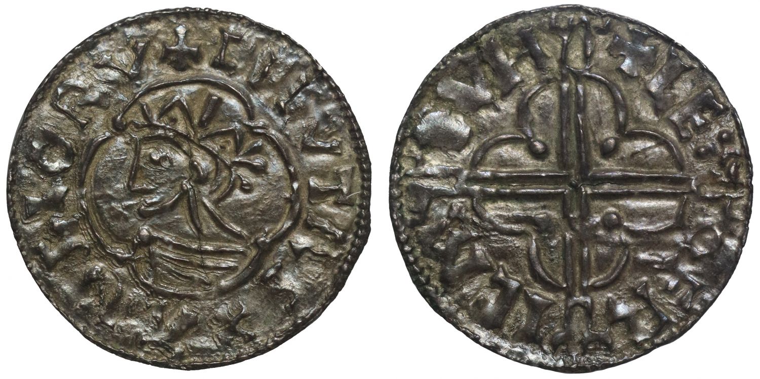 Canute Penny, Quatrefoil type, Buckingham, Leofric, MS62 extremely rare