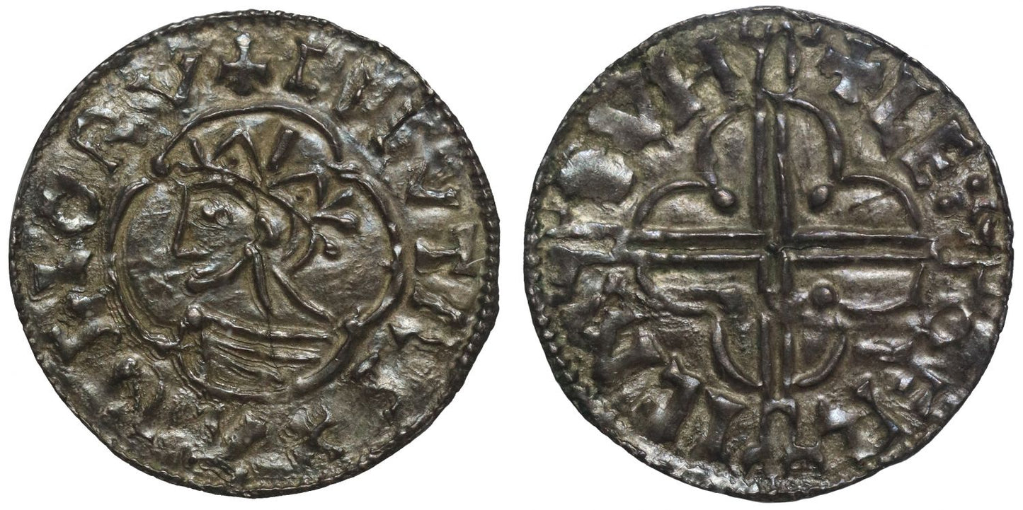 Canute Penny, Quatrefoil type, Buckingham, Leofric, MS62 extremely rare, ex Bruun
