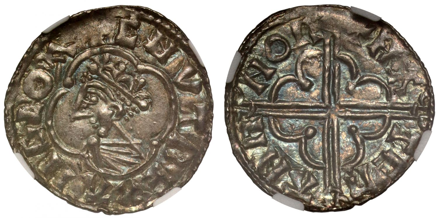 Canute Penny, Quatrefoil type, Norwich, Hwateman, NGC MS63 ex Bruun