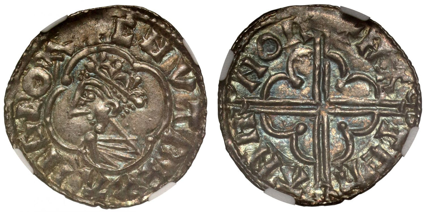 Canute Penny, Quatrefoil type, Norwich, Hwateman, NGC MS63 ex Bruun