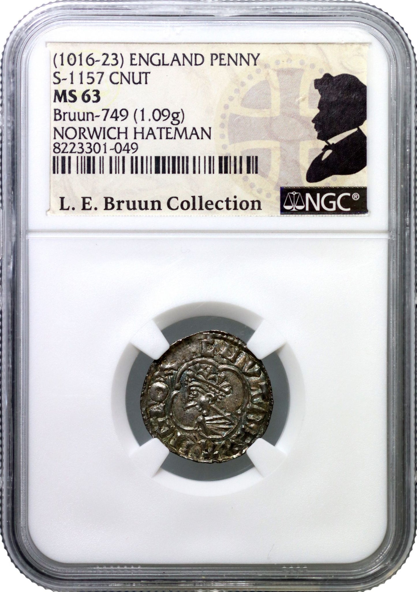 Canute Penny, Quatrefoil type, Norwich, Hwateman, NGC MS63 ex Bruun