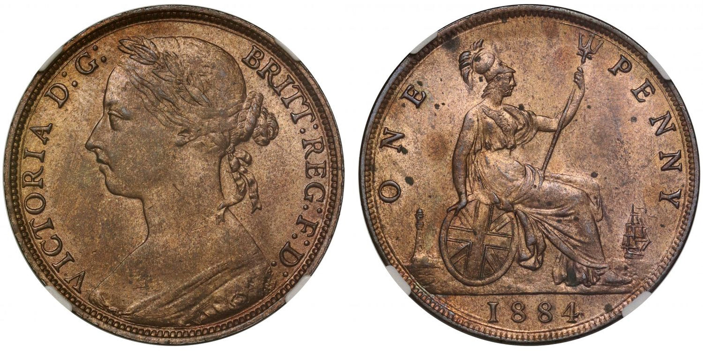 Victoria 1884 bronze Penny NGC MS63 RB ex Baldwin vault stock