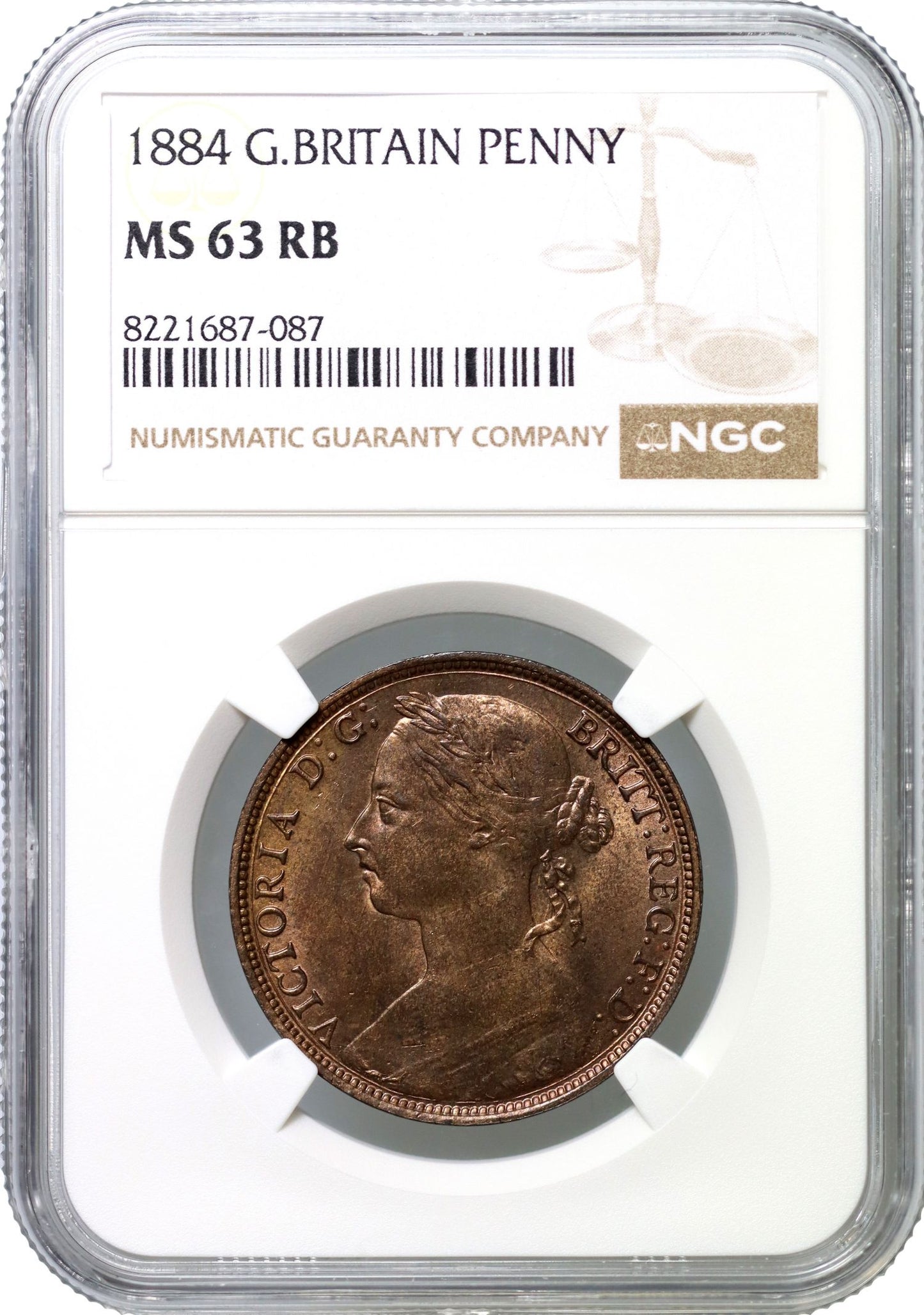 Victoria 1884 bronze Penny NGC MS63 RB ex Baldwin vault stock
