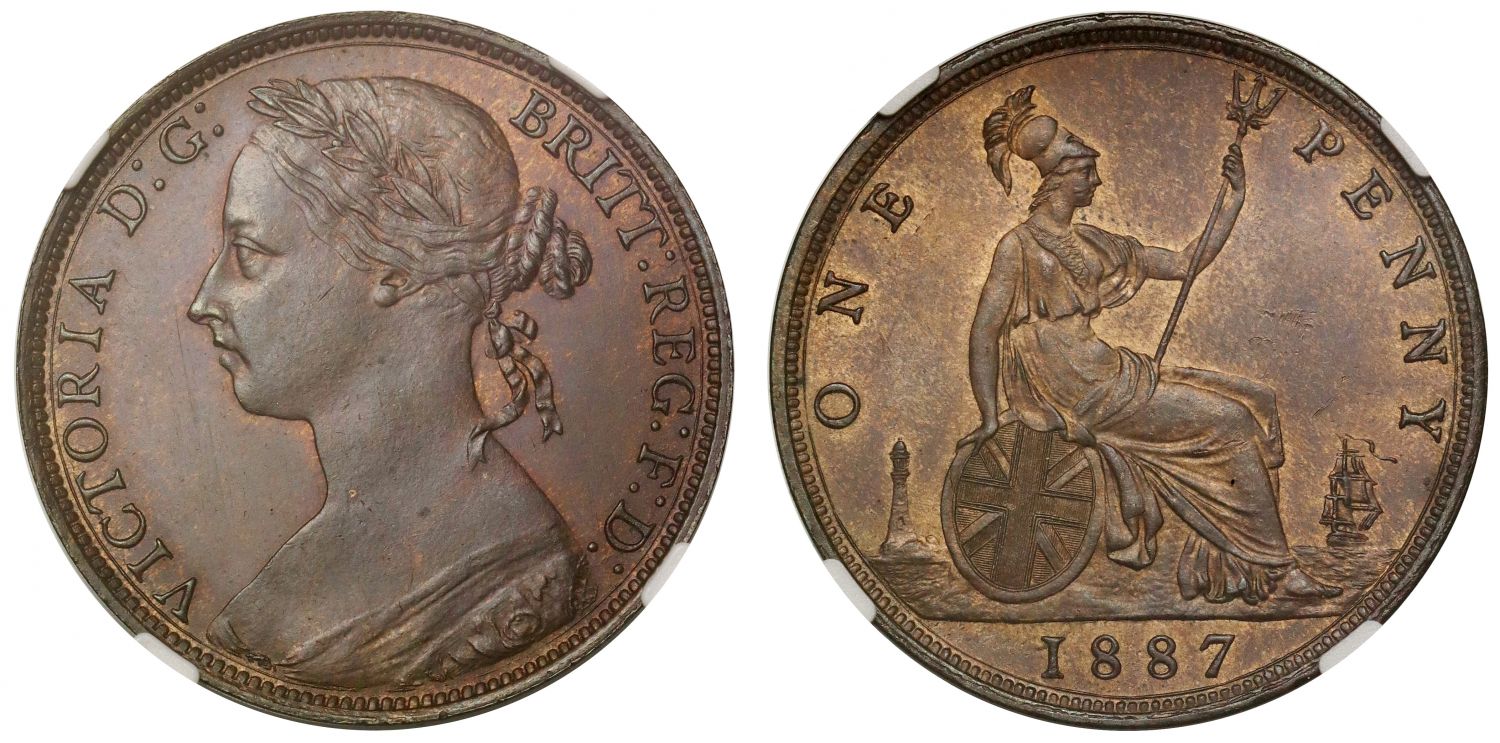Victoria 1887 bronze Penny, MS64 BN