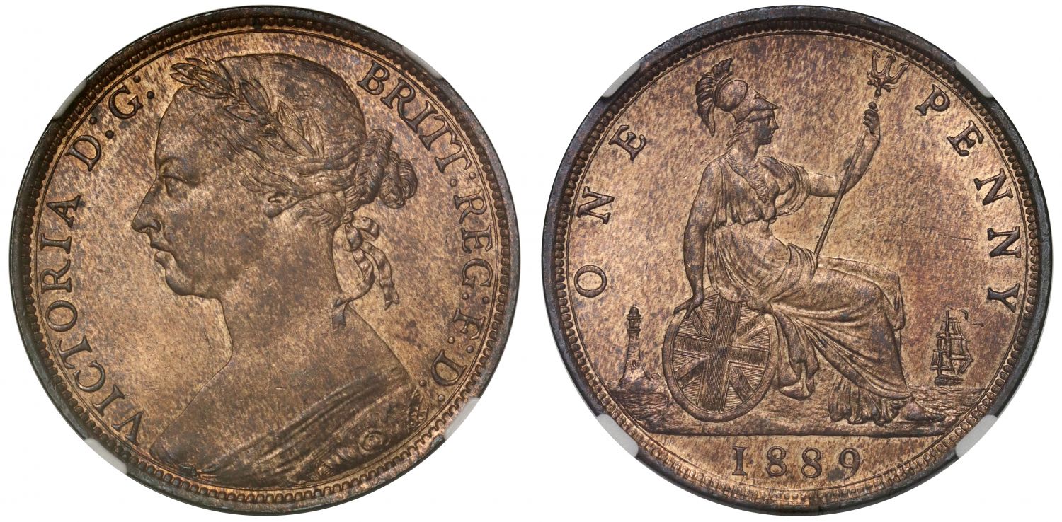 Victoria 1889 bronze Penny, narrow date Gouby B - NGC MS63 RB
