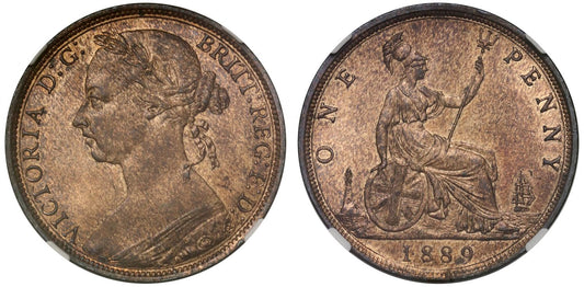 Victoria 1889 bronze Penny, narrow date Gouby B - NGC MS63 RB