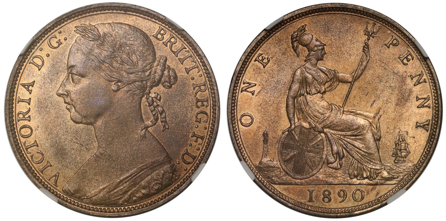 Victoria 1890 bronze Penny, MS62 RB