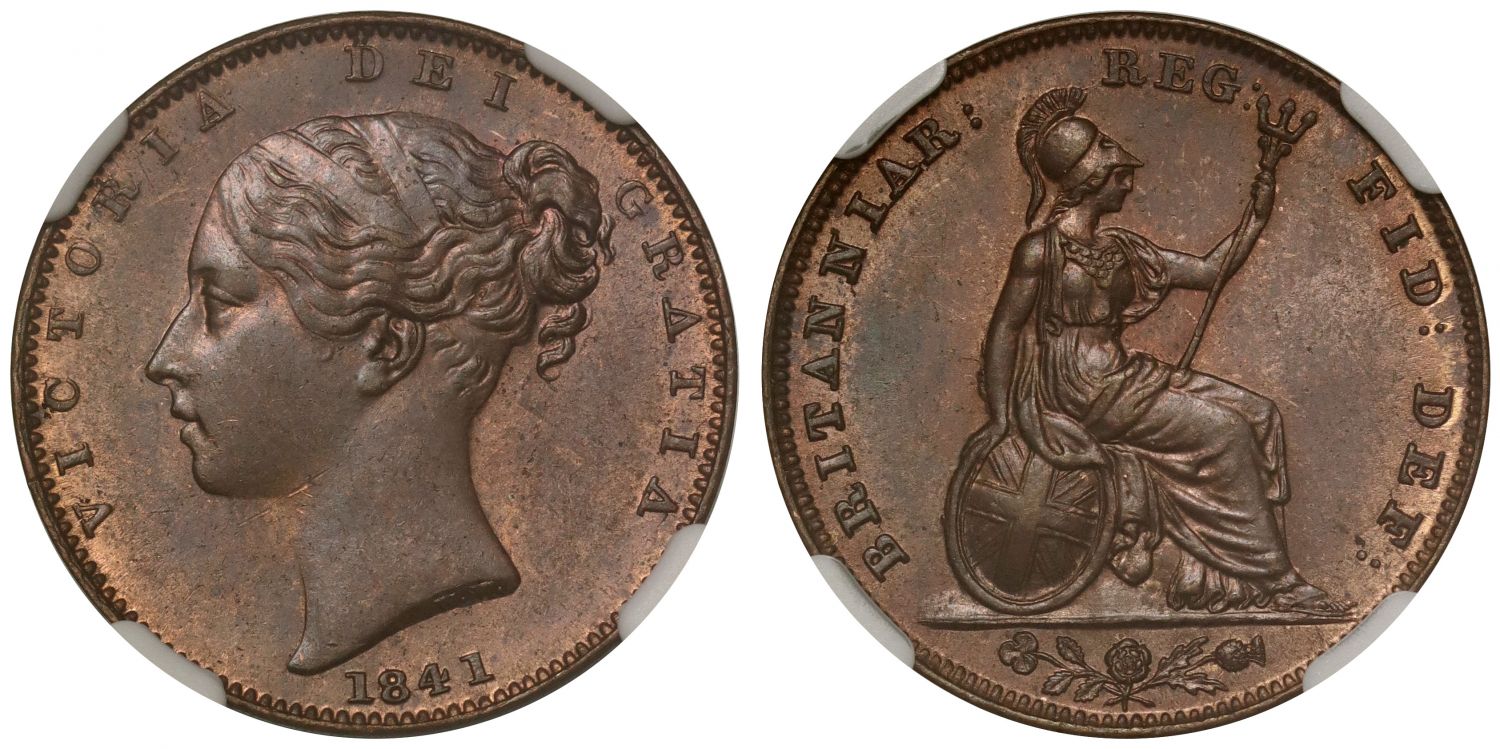 Victoria 1841 copper Farthing NGC MS64 BN