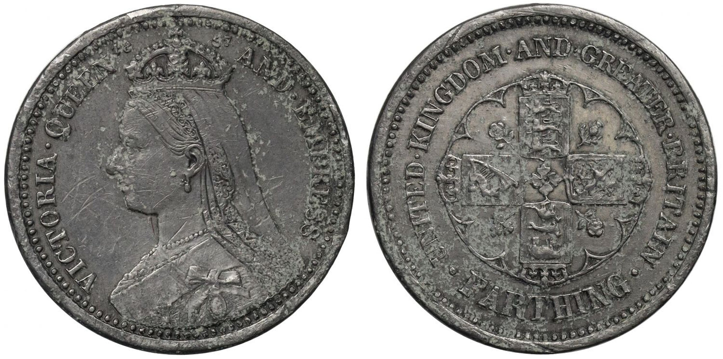 Victoria 1887 lead pattern Farthing for Adolph Weyl, extremely rare