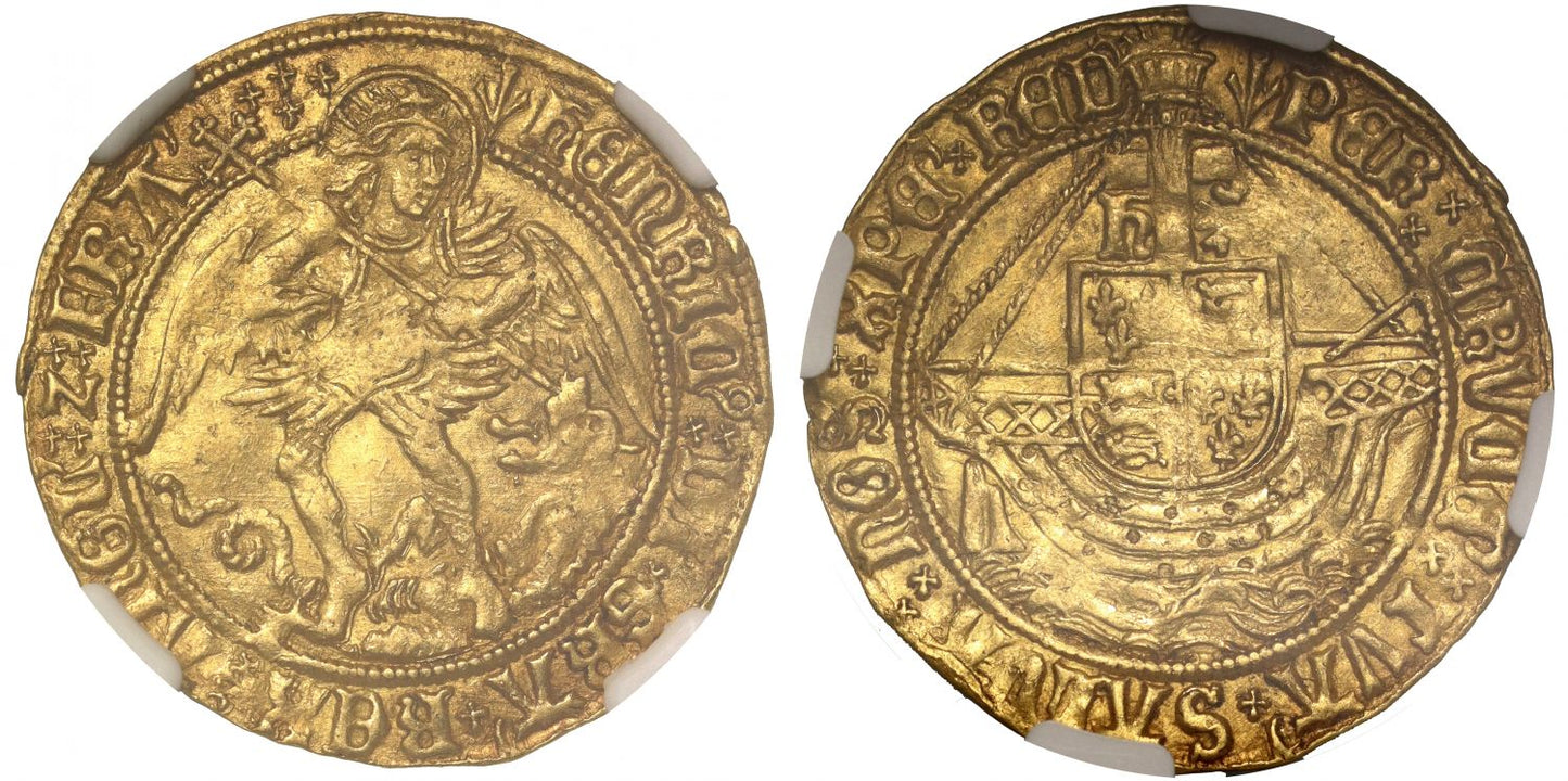 Henry VII Angel, type V, MS62, im pheon (1505-9), 4 saltires by nimbus, ex New Forest Hoard