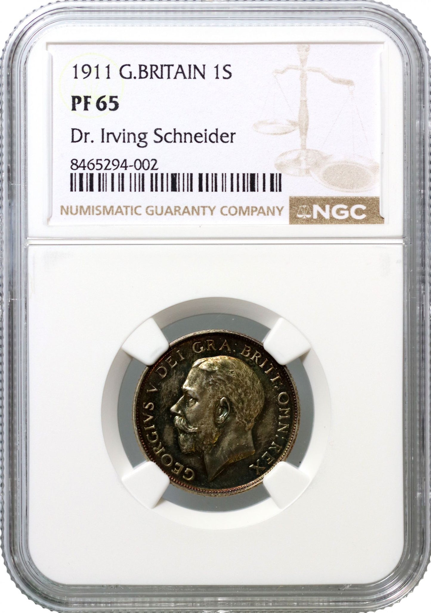 George V 1911 proof Shilling, Coronation issue, NGC PF65